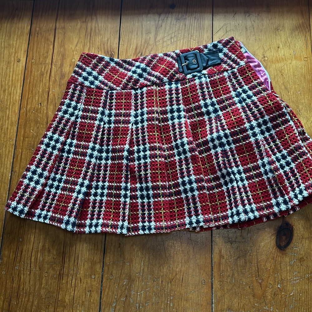 Pleated tweed miniskirt